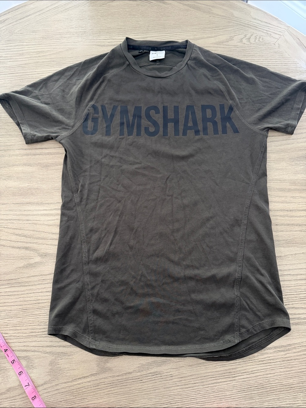 Mens (sz S) Gymshark Olive Green Short Sleeve slim fit Logo Tee